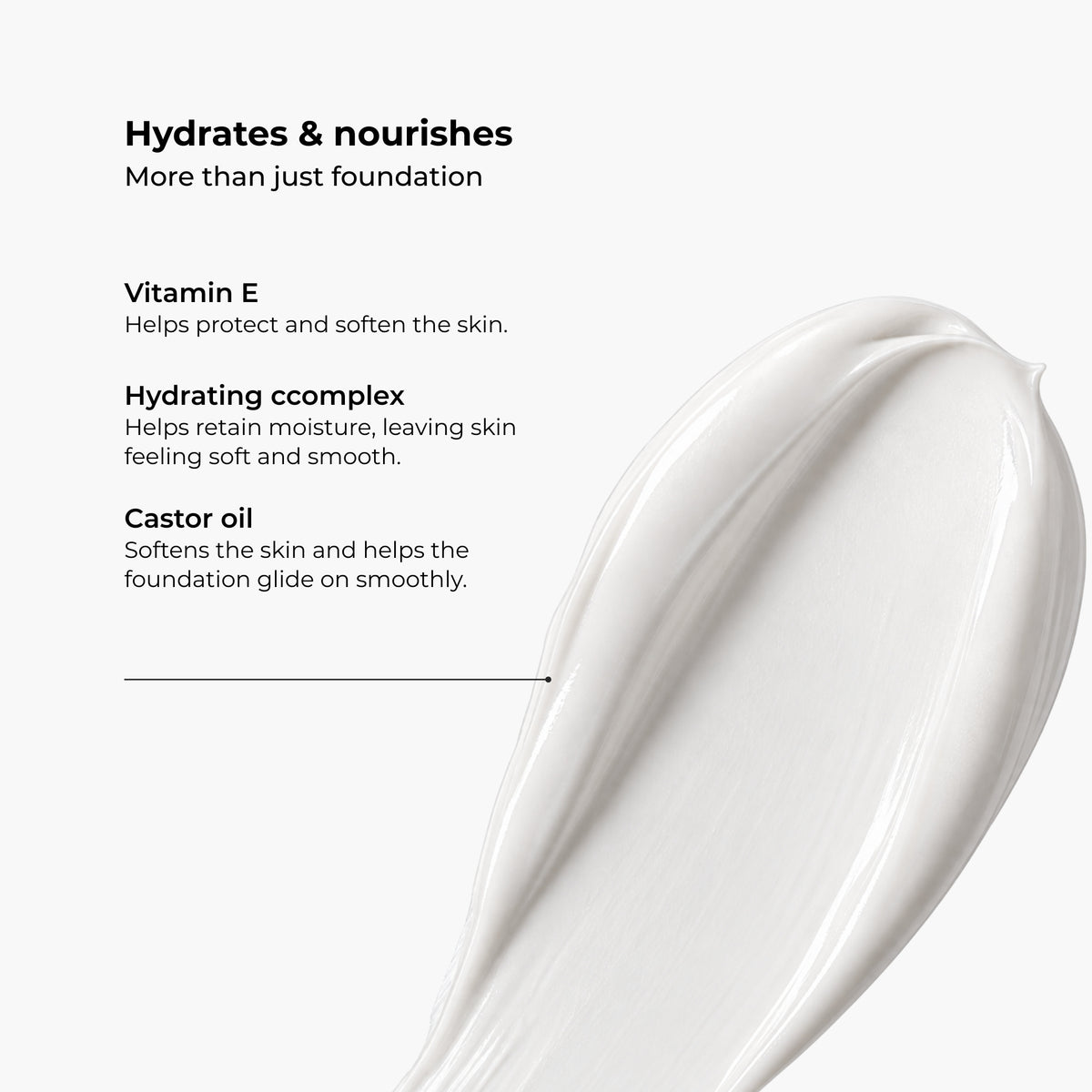 Creamy texture of Lavertu Colour Adapting Foundation with vitamin E, hydrating complex and castor oil.