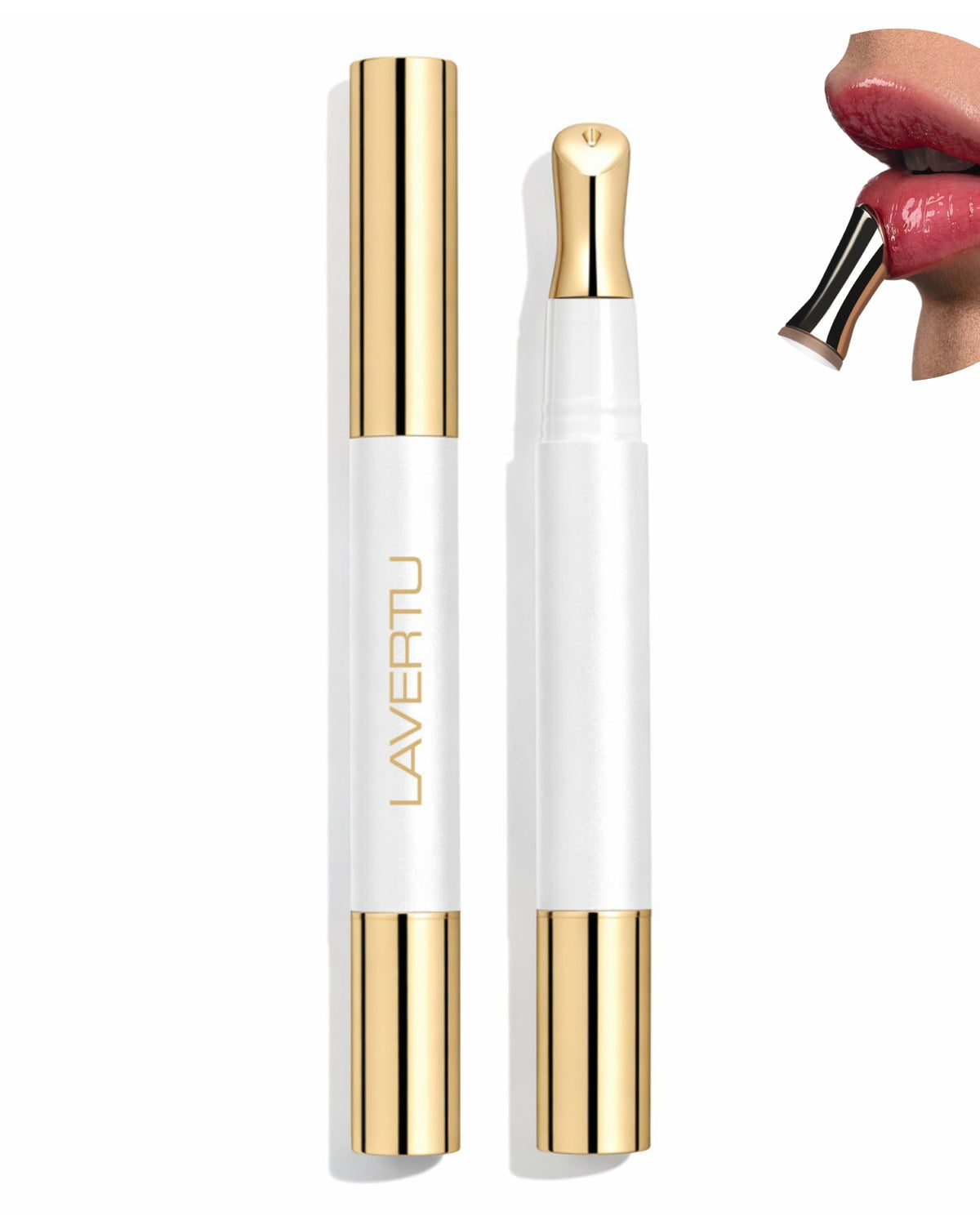 Lavertu Renewal Adaptive Lip Oil with applicator and example of application on the lips