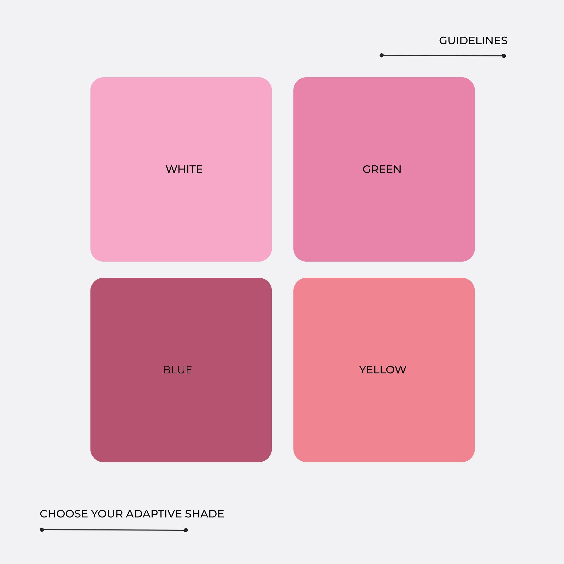 Adaptive shade guide for LAVERTU Lipstick Excellent - White, Green, Blue, Yellow.