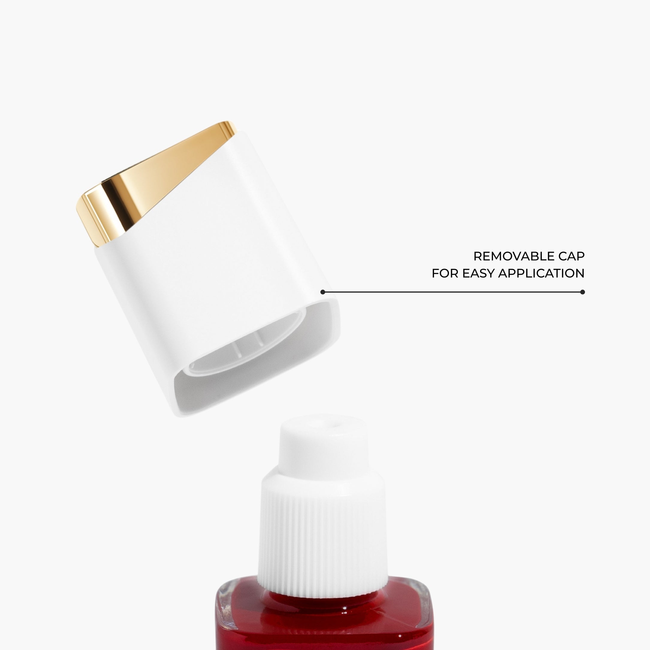 Detail of LAVERTU Nail Polish packaging showing the removable cap for easy application with a clean, minimal design.