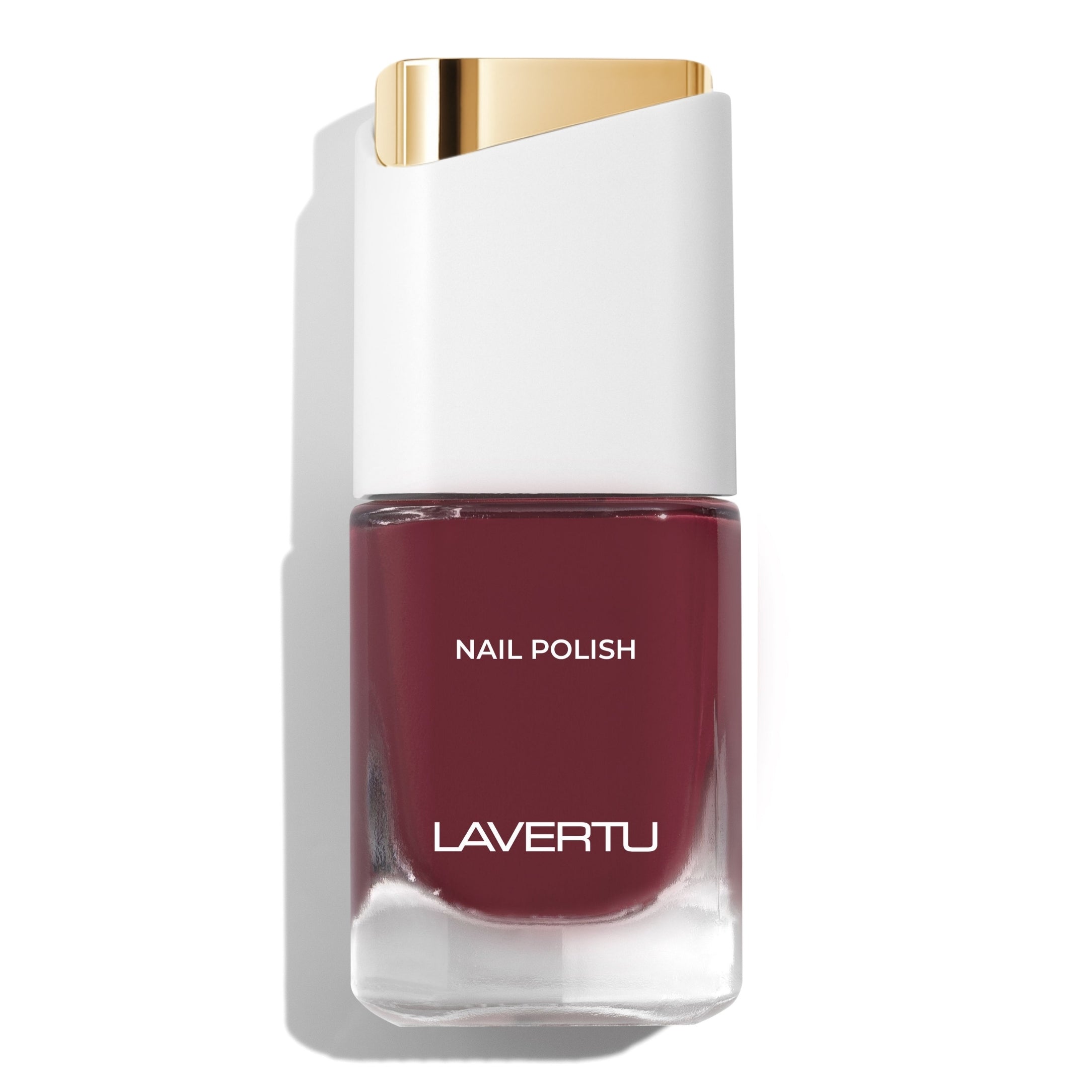 LAVERTU Nail Polish Nature 34 Metanoia Rose packshot featuring a deep muted rose nail colour with brown undertones, full coverage and glossy finish in a sleek glass bottle.