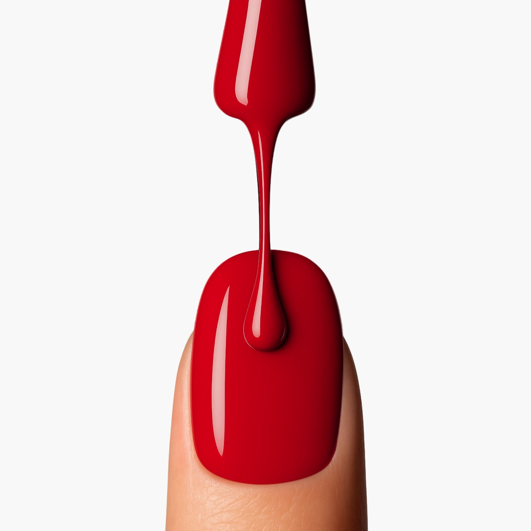 LAVERTU Nail Polish Unique 17 Kassel Red application detail showing a rich classic red nail colour with smooth application and glossy finish.