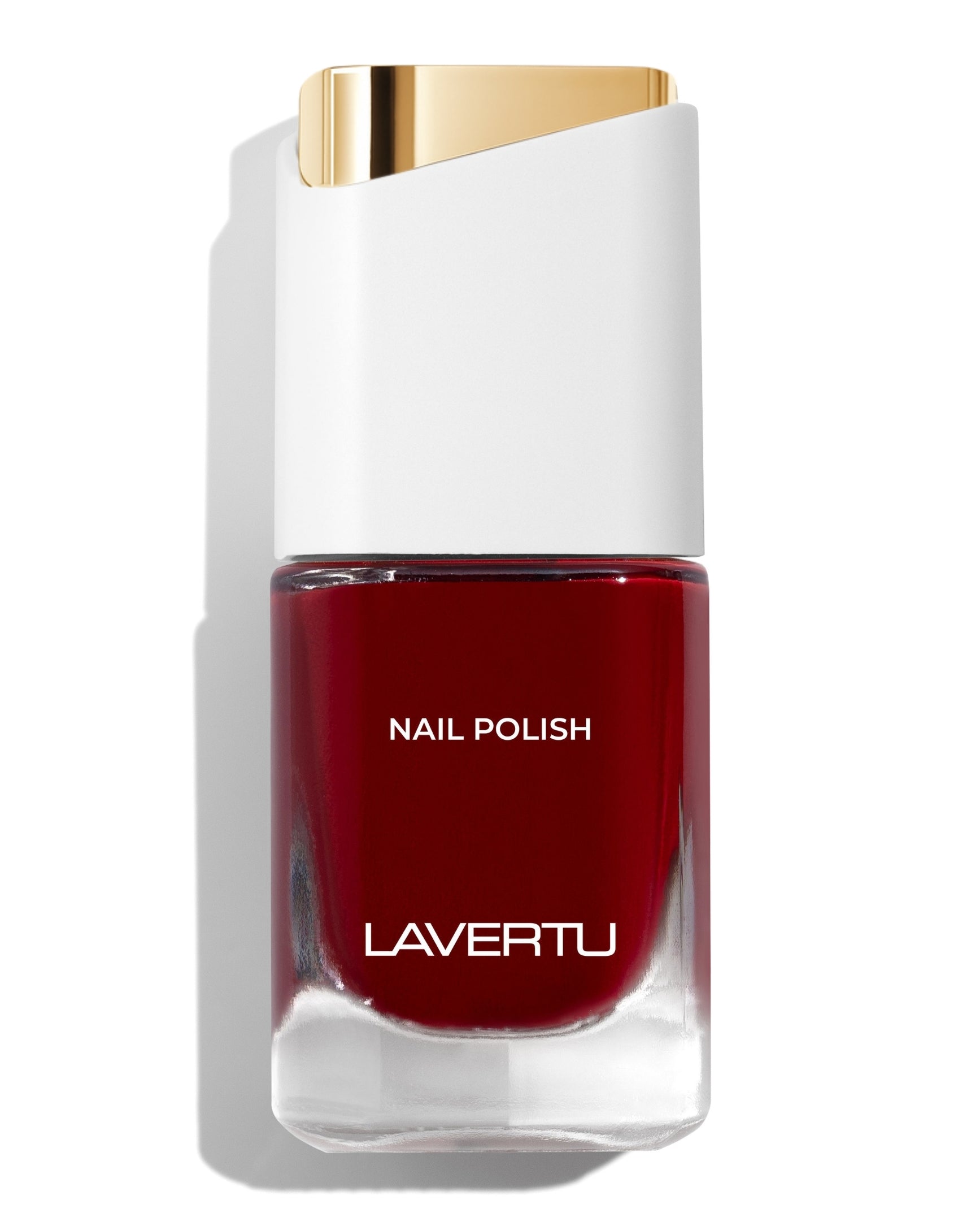 LAVERTU Nail Polish Unique 19 Altissimo Red packshot featuring a deep true red nail colour with full coverage and glossy finish in a sleek glass bottle.