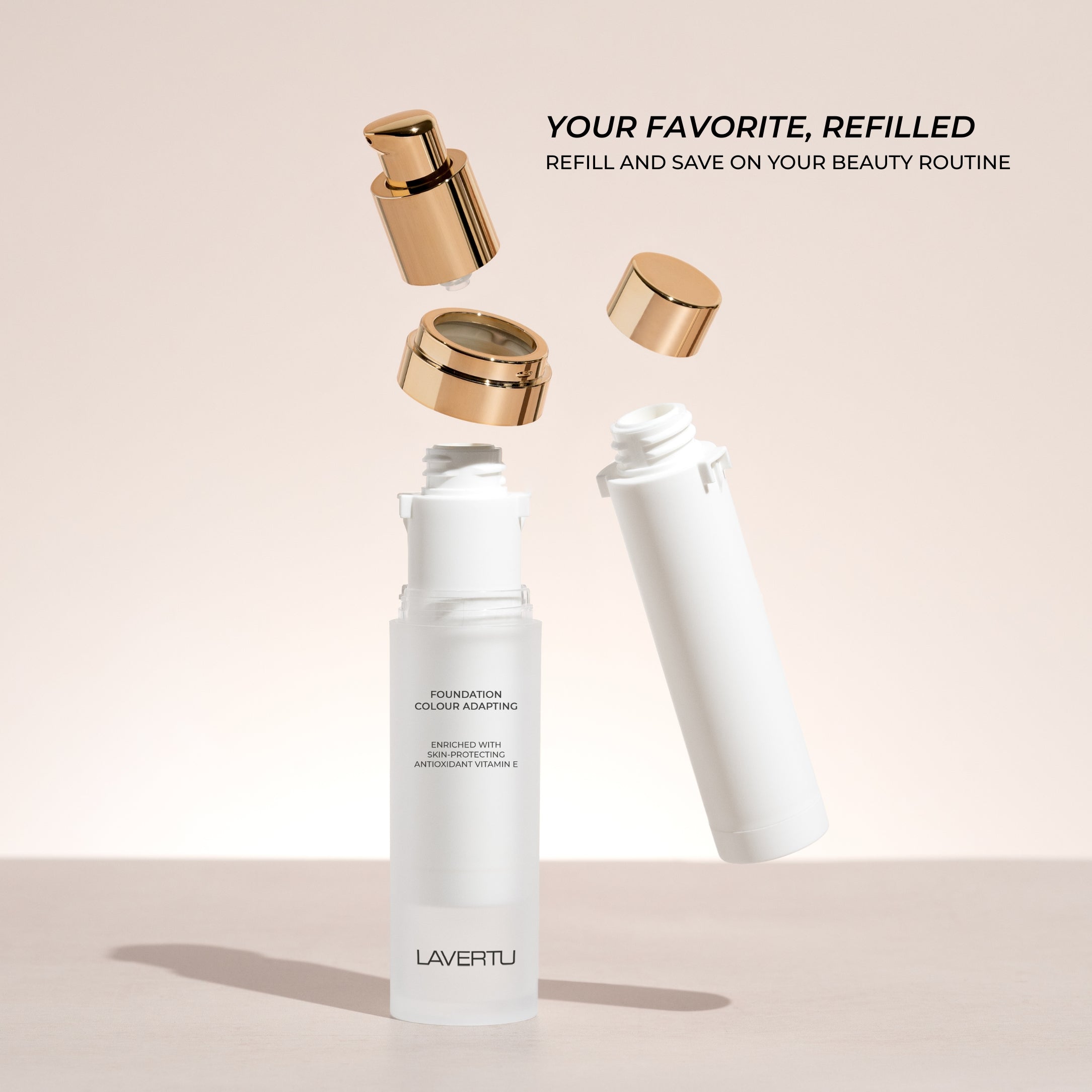 Lavertu refillable foundation packaging system