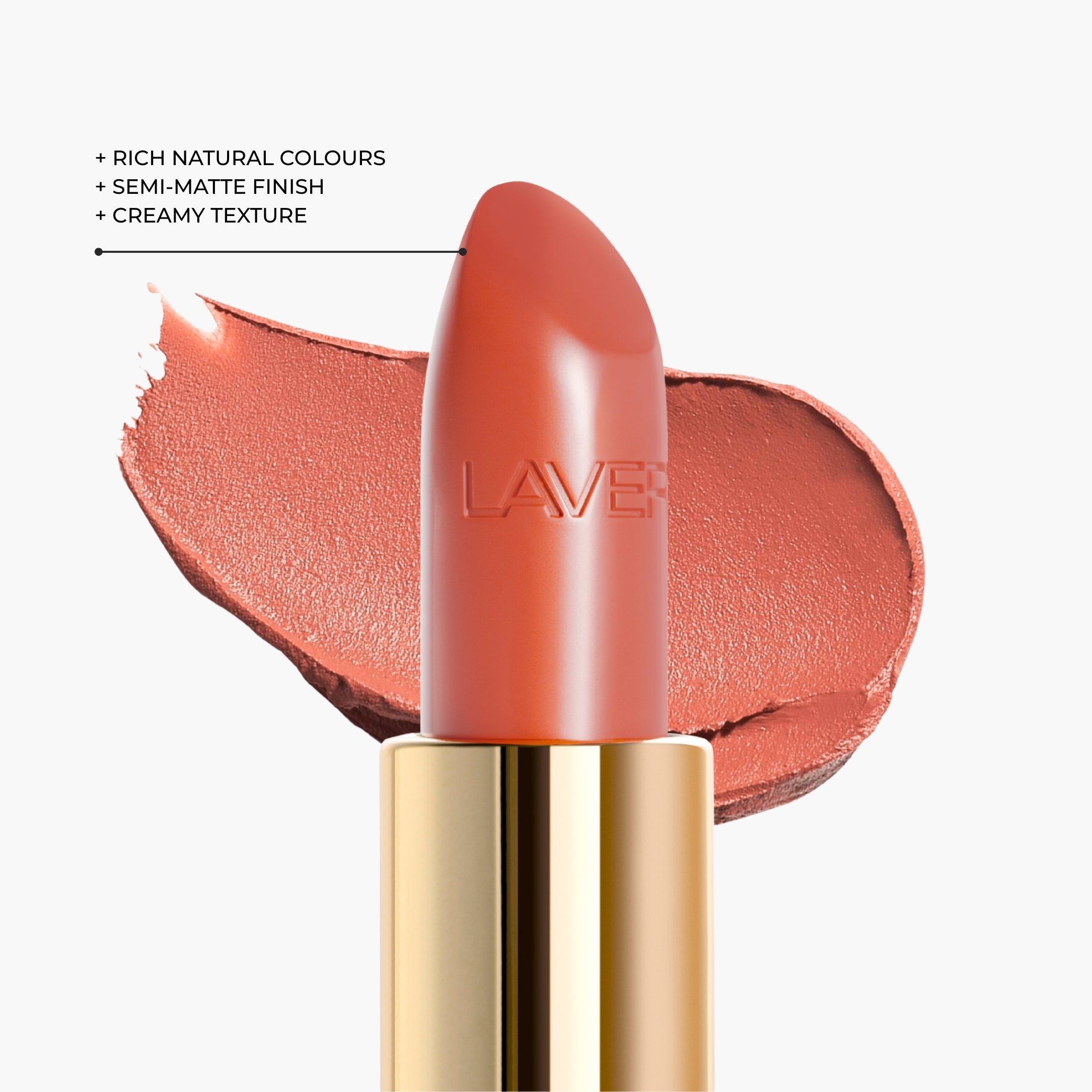 Texture close up of LAVERTU Lipstick Nature 31 New Dawn Rose showing a creamy texture, rich natural colour and a soft demi matte finish.