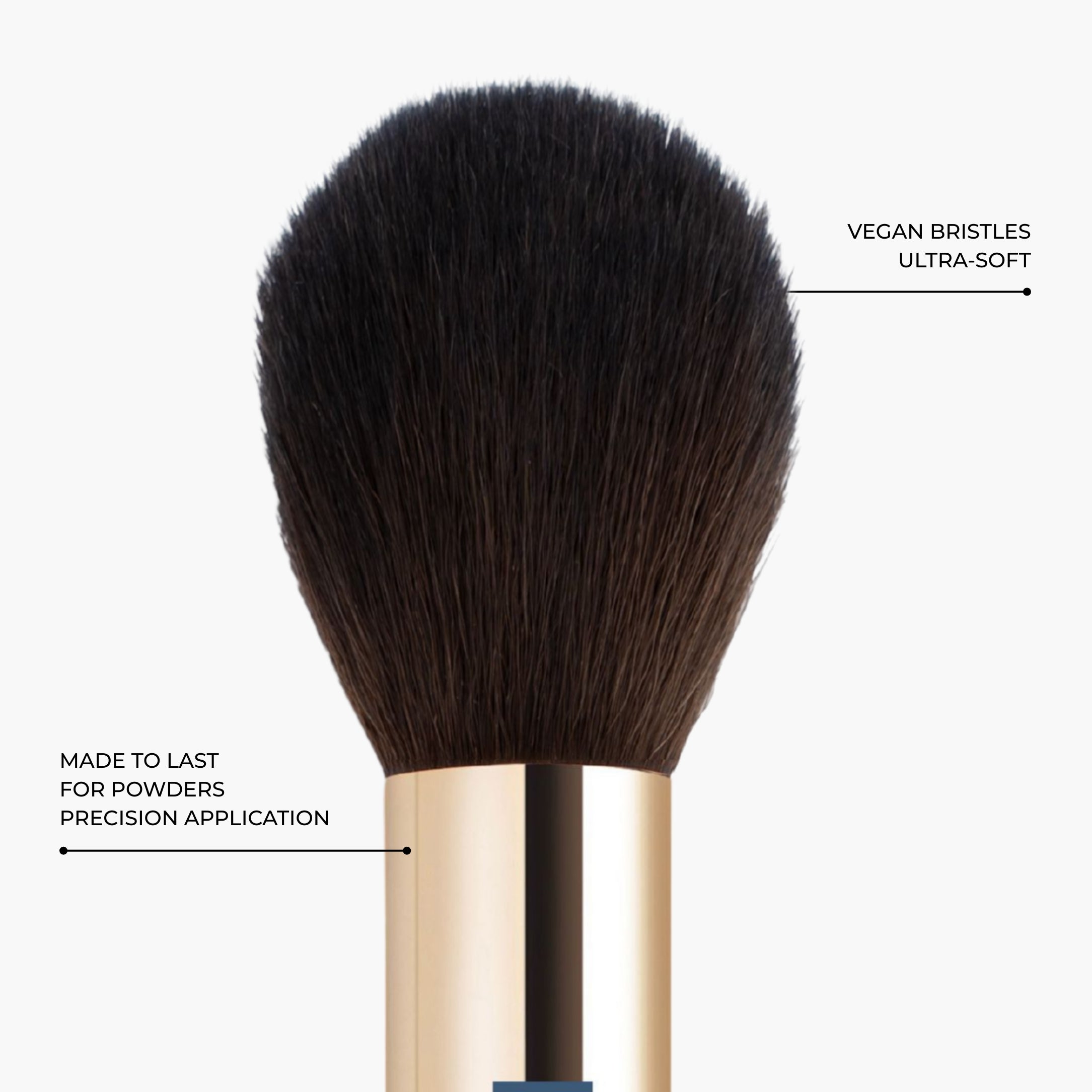 Close-up of Lavertu Precision Powder Brush with ultra-soft vegan bristles for precise powder application.