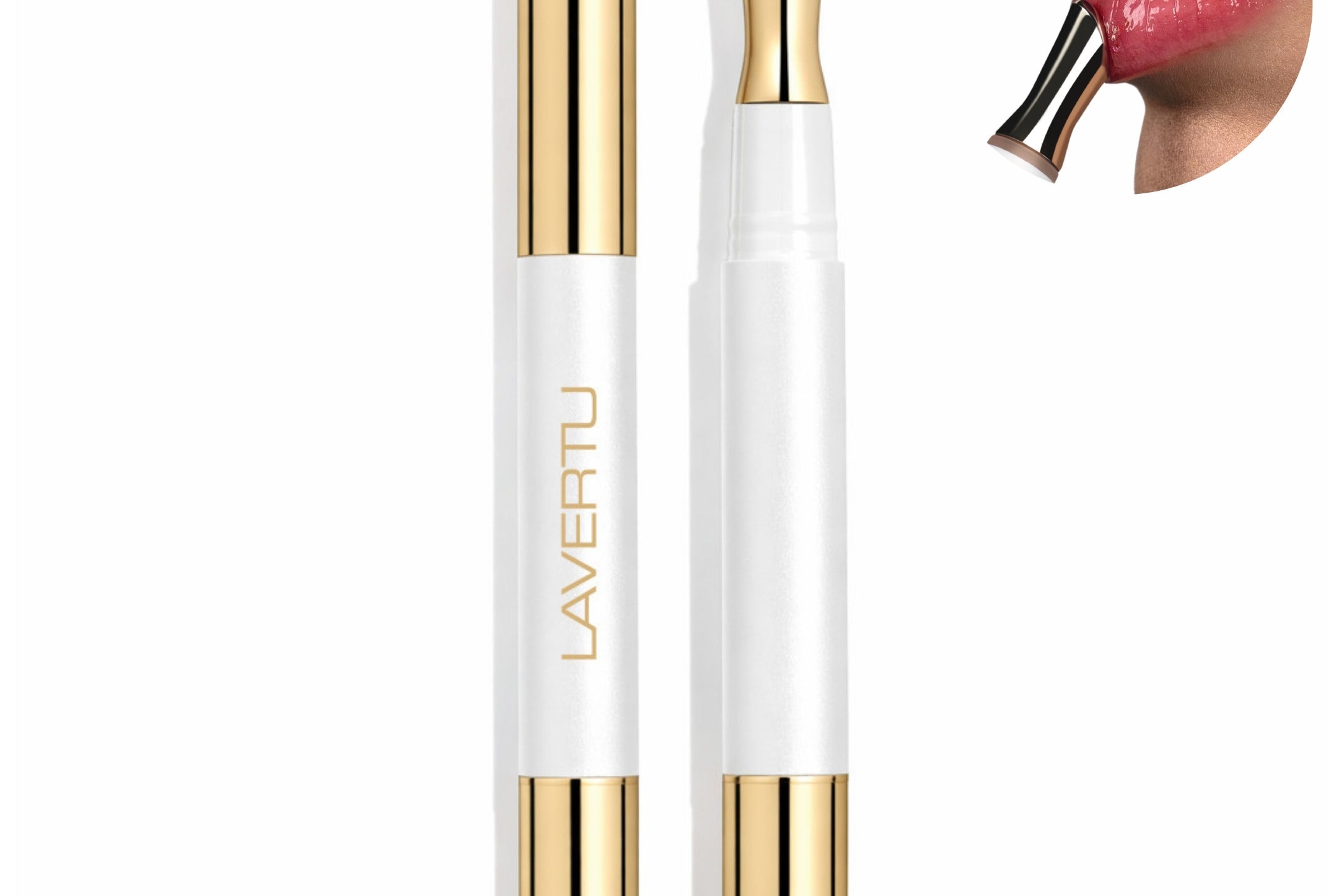 Applying Lavertu hydrating lip oil for natural glossy lips