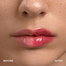 Before and after result with Lavertu Renewal Adaptive Lip Oil for a natural pink tint and glossy finish