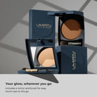 Lavertu Terre de Soleil Bronzer in navy blue compacts with built-in mirror and brush for touch-ups on the go