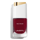 LAVERTU Nail Polish Nature 37 Messira Red packshot featuring a warm brick red nail colour with earthy undertones, full coverage and glossy finish in a sleek glass bottle.
