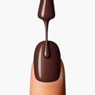LAVERTU Nail Polish Unique 15 Maxima Brown application detail showing a smooth, even application of a warm brown nail colour with a glossy finish.