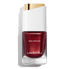 LAVERTU Nail Polish Unique 18 Red Sympathie packshot featuring a warm vibrant red nail colour with subtle shimmer, full coverage and a glossy finish in a sleek glass bottle.