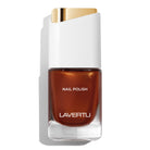 LAVERTU Nail Polish Unique 24 Deneb Brown packshot featuring a warm bronze brown nail colour with subtle metallic shimmer full coverage and glossy finish in a sleek glass bottle.