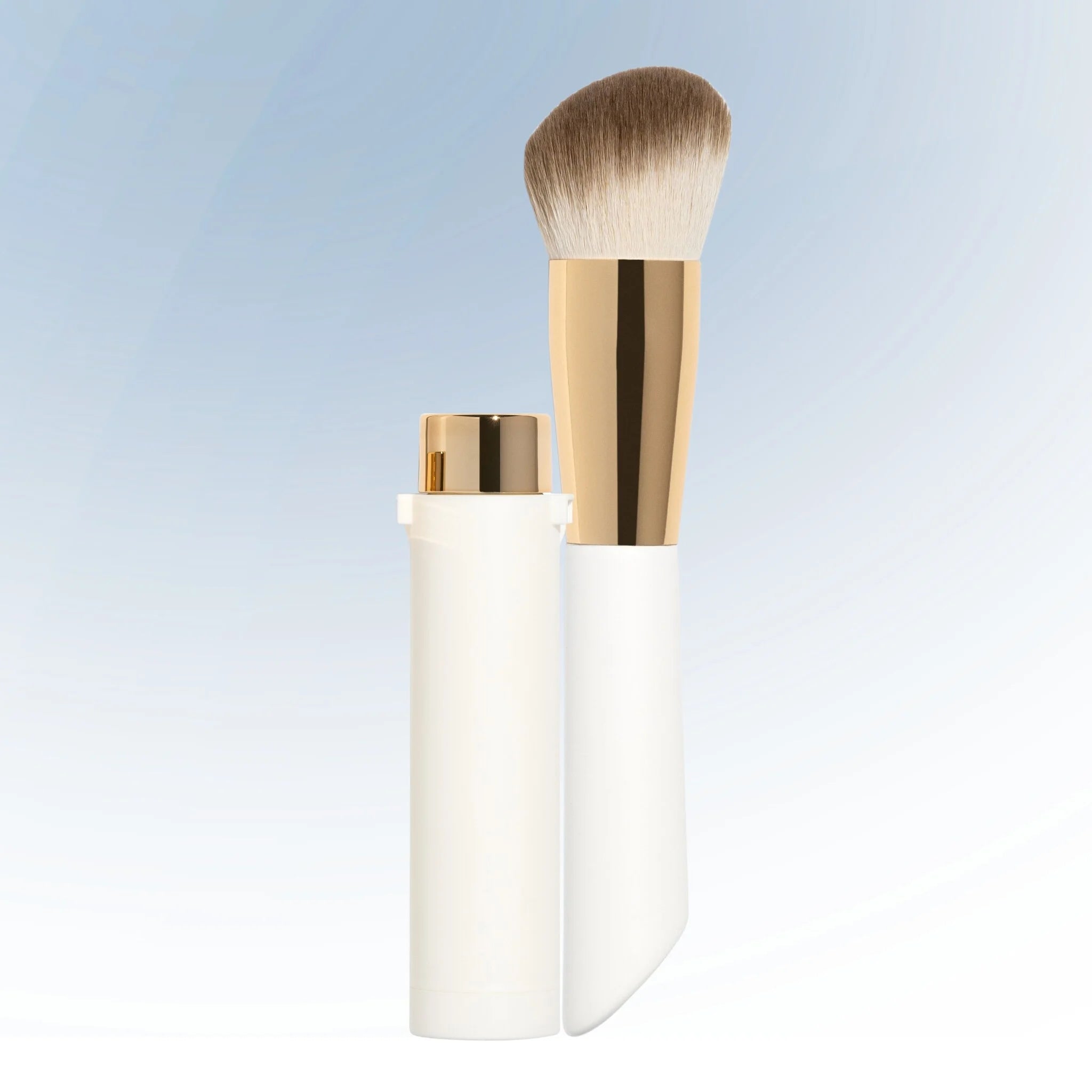 Lavertu Colour Adapting Foundation refill with vegan makeup brush on light background