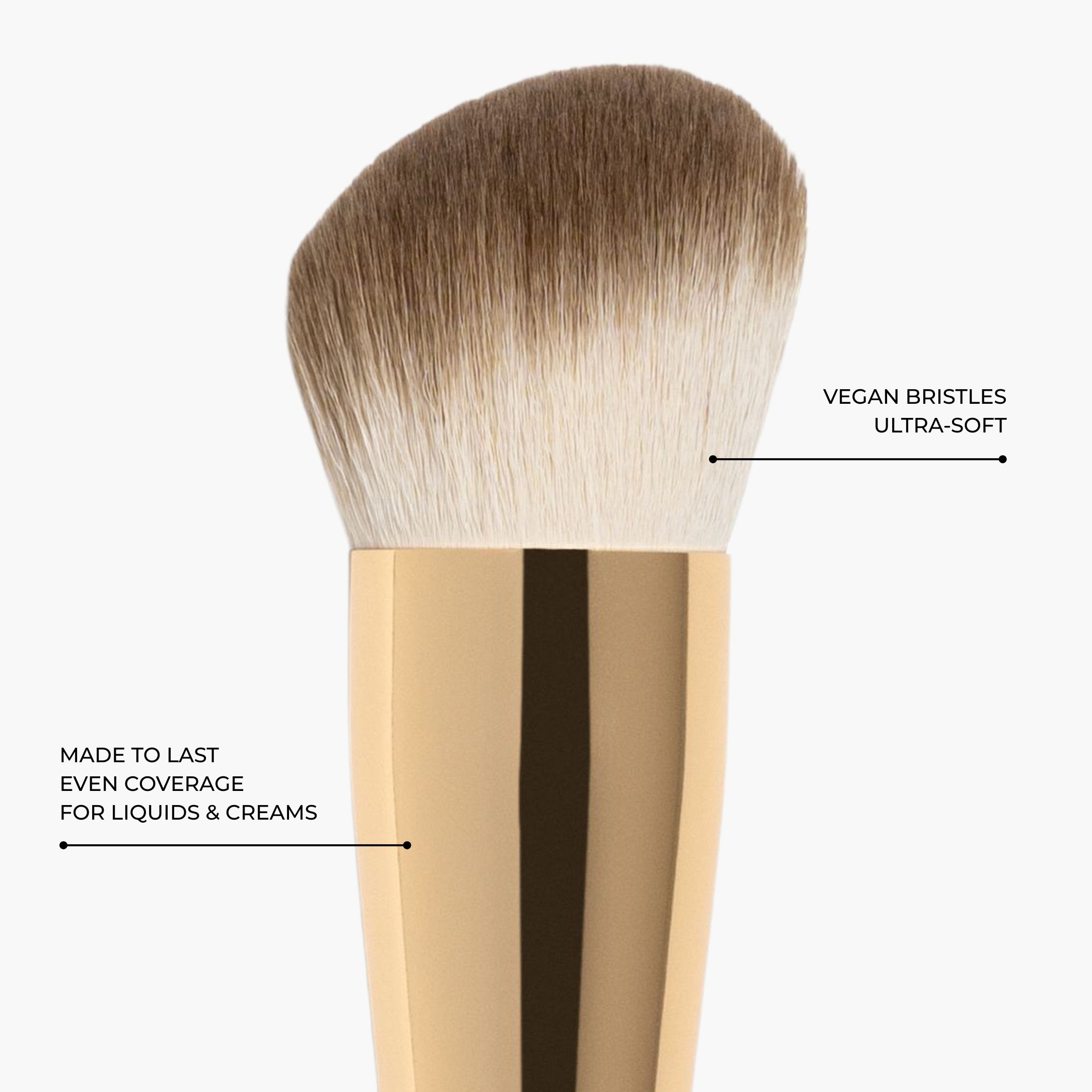 Close-up of the LAVERTU Foundation Brush showing ultra-soft vegan bristles designed for smooth, even application. Designed for the LAVERTU Colour Adapting Foundation, but suitable for all liquid makeup including foundations and concealers.