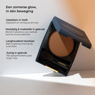 Geopende Lavertu Terre de Soleil Bronzer met gebakken poeder, kwastje en de belangrijkste productvoordelen.