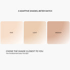 Drie aanpasbare foundation tinten : licht, medium en donker