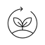 Circular icon with a plant and arrow, symbolizing recycling or sustainability.