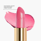 Texture close up of LAVERTU Lipstick Nature 32 Dagmar Rose showing soft rosy pink colour with creamy texture and demi-matte finish